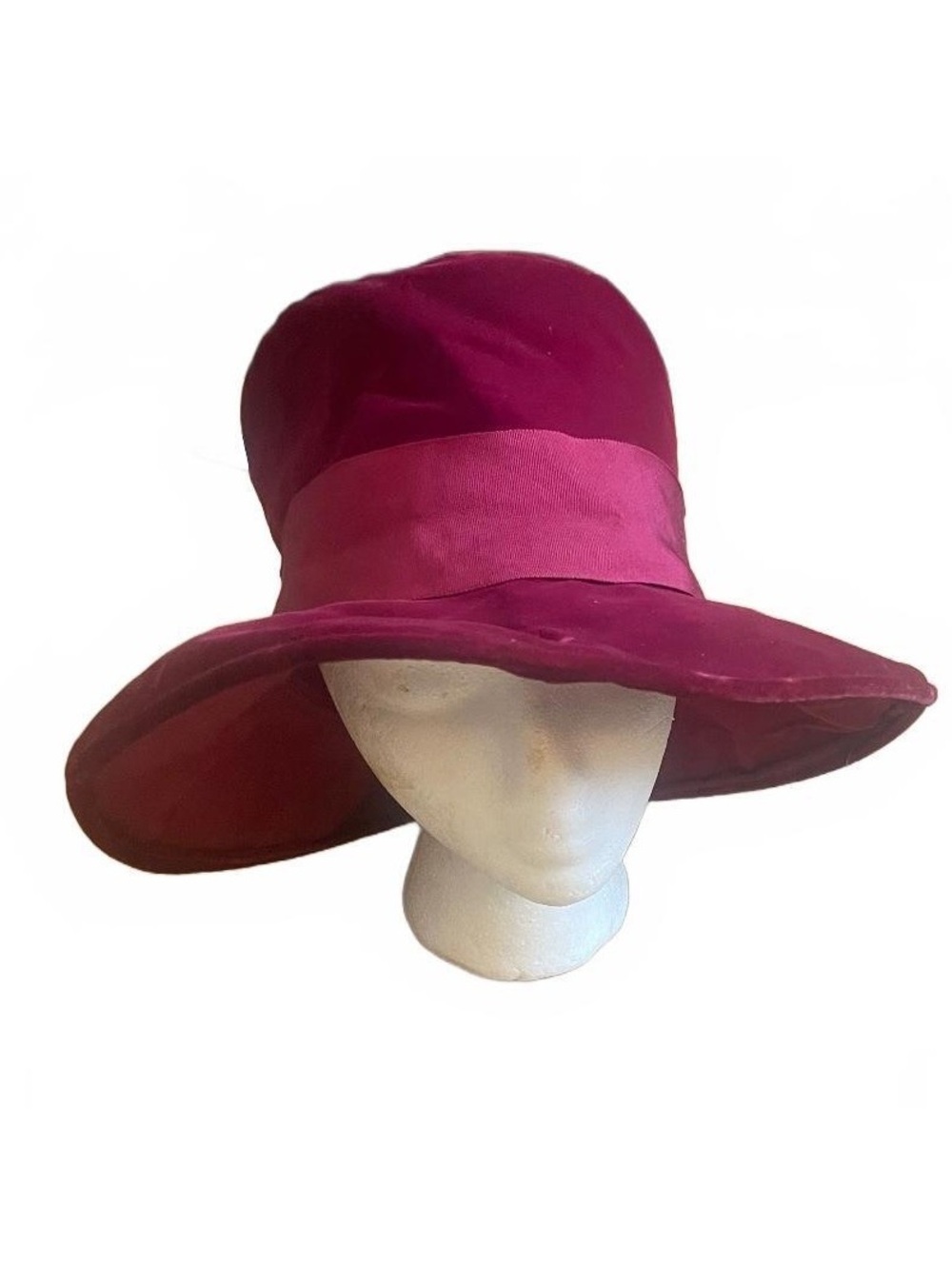Rare Vintage Burgundy Velour Wide Brim Hat Union Made Whimsygoth Witchy